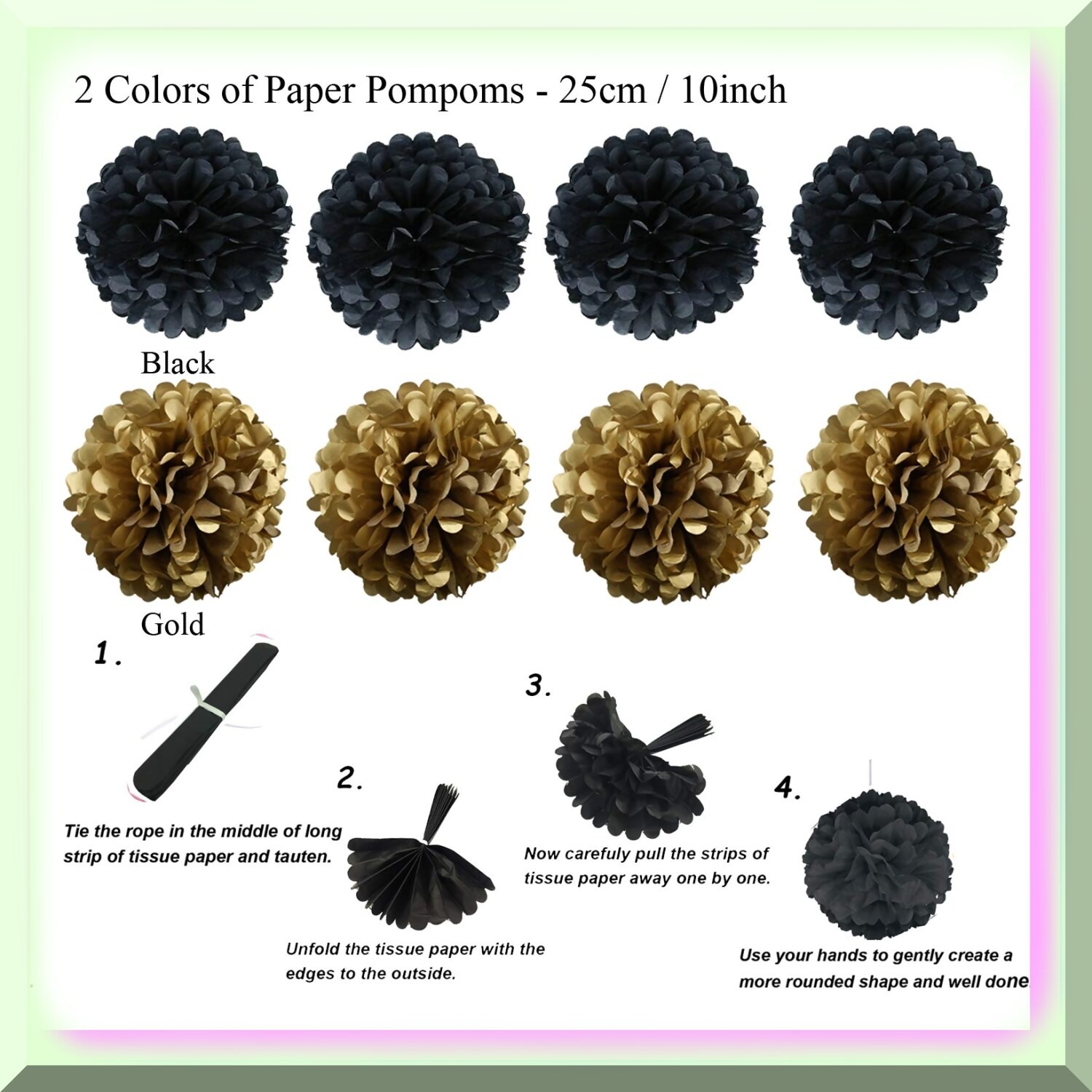 Black and Gold Party Decoration Kit with Fans Pom Poms and Garlands