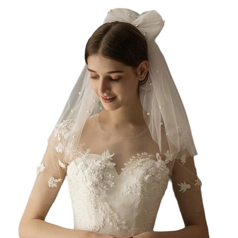 Flower Girl Veil Pearls Beaded Hair Wedding Hair Accessories White Covering