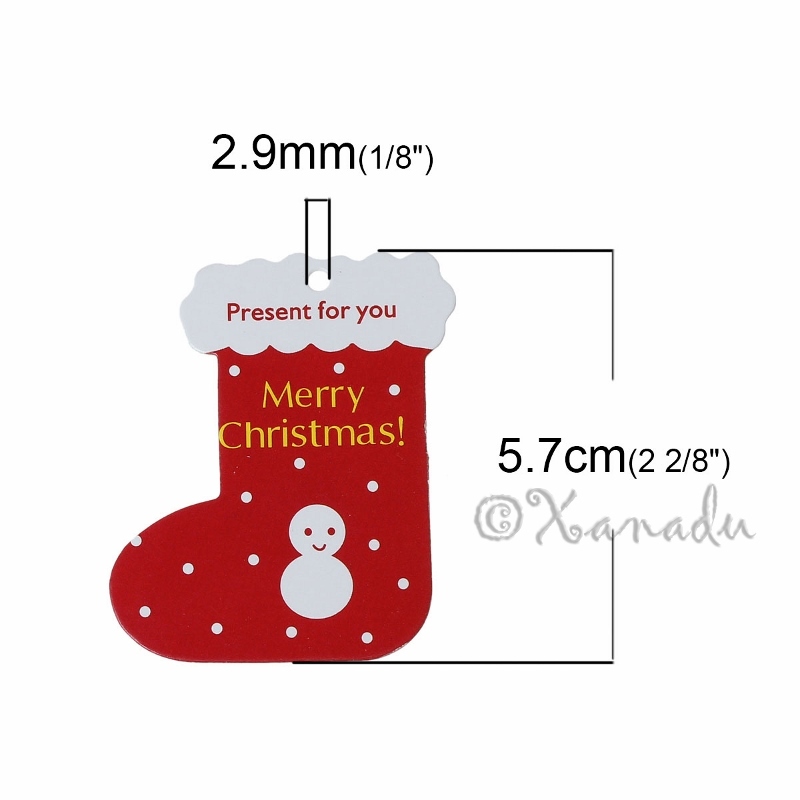 Merry Christmas Snowman Stocking Paper Gift Tags P2915 – 20, 50 Or 100PCs
