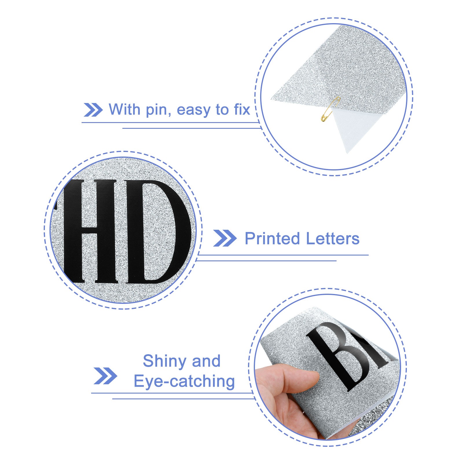 Birthday Sash, 1Pcs Personalized Sash Elegant Birthday Sash, Silver, Black