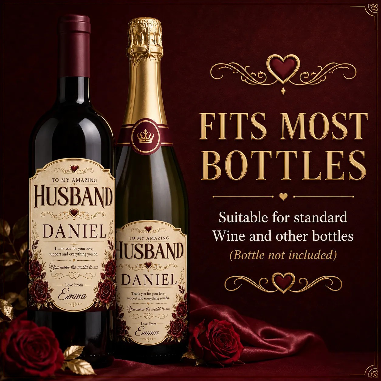 Personalised Husband Gift Bottle Label Sticker Custom Wine Romantic Present