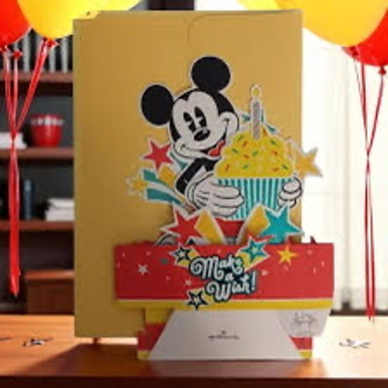 Hallmark Disney Mickey Mouse Pop Up Birthday Card Paper Wonder 3D “Make a Wish”