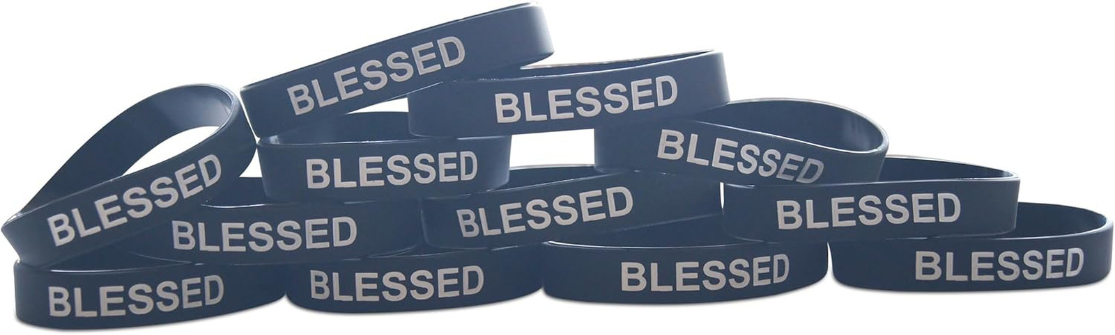 Blessed Black 12-Piece Silicone Rubber Band Wristband Motivation & Religious Acc