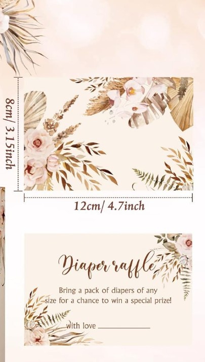 30 Pcs Boho Floral Diaper Raffle Tickets Bohemian Diaper Raffle Cards