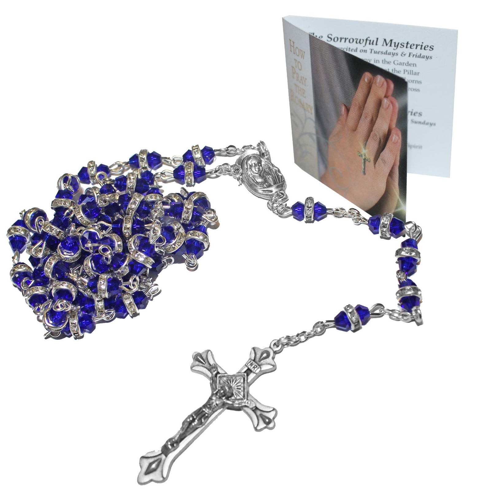 Communion Blue Rosary Beads and Card Set in a Velvet Gift Box