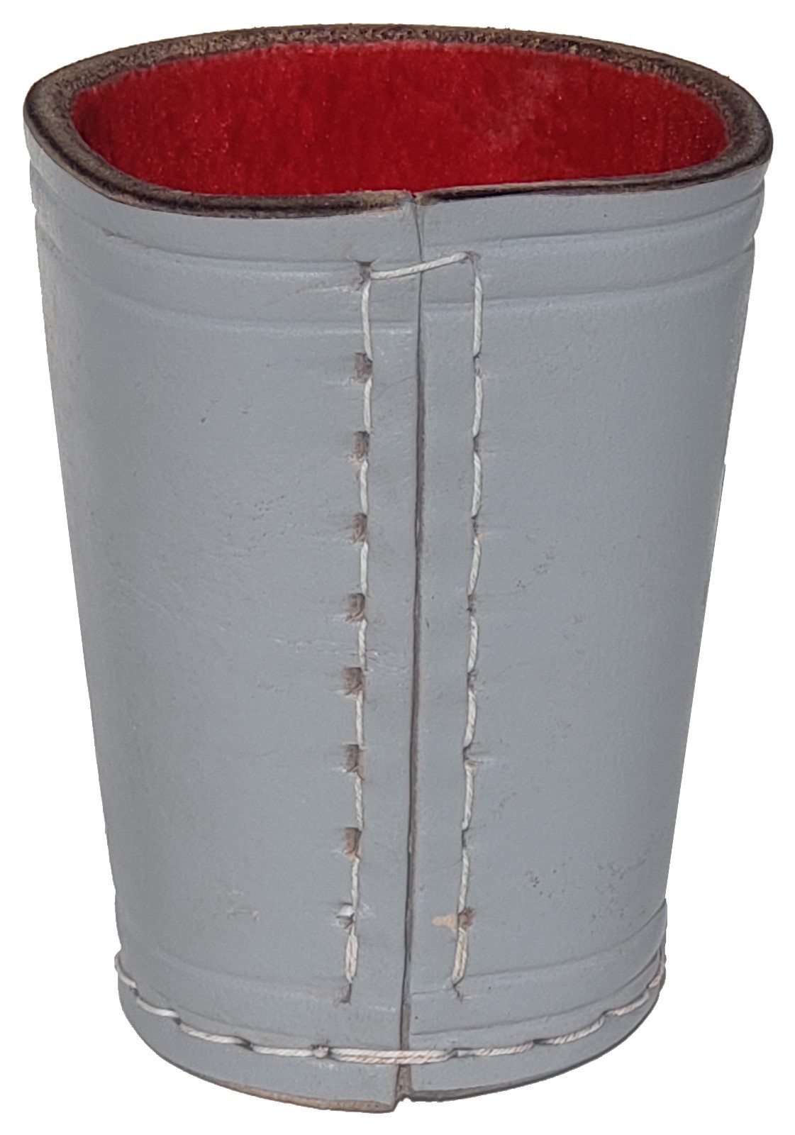 16mm Dice w/Pouches + Genuine Leather Compact Dice Cups Grey w/Red Lining Boxed
