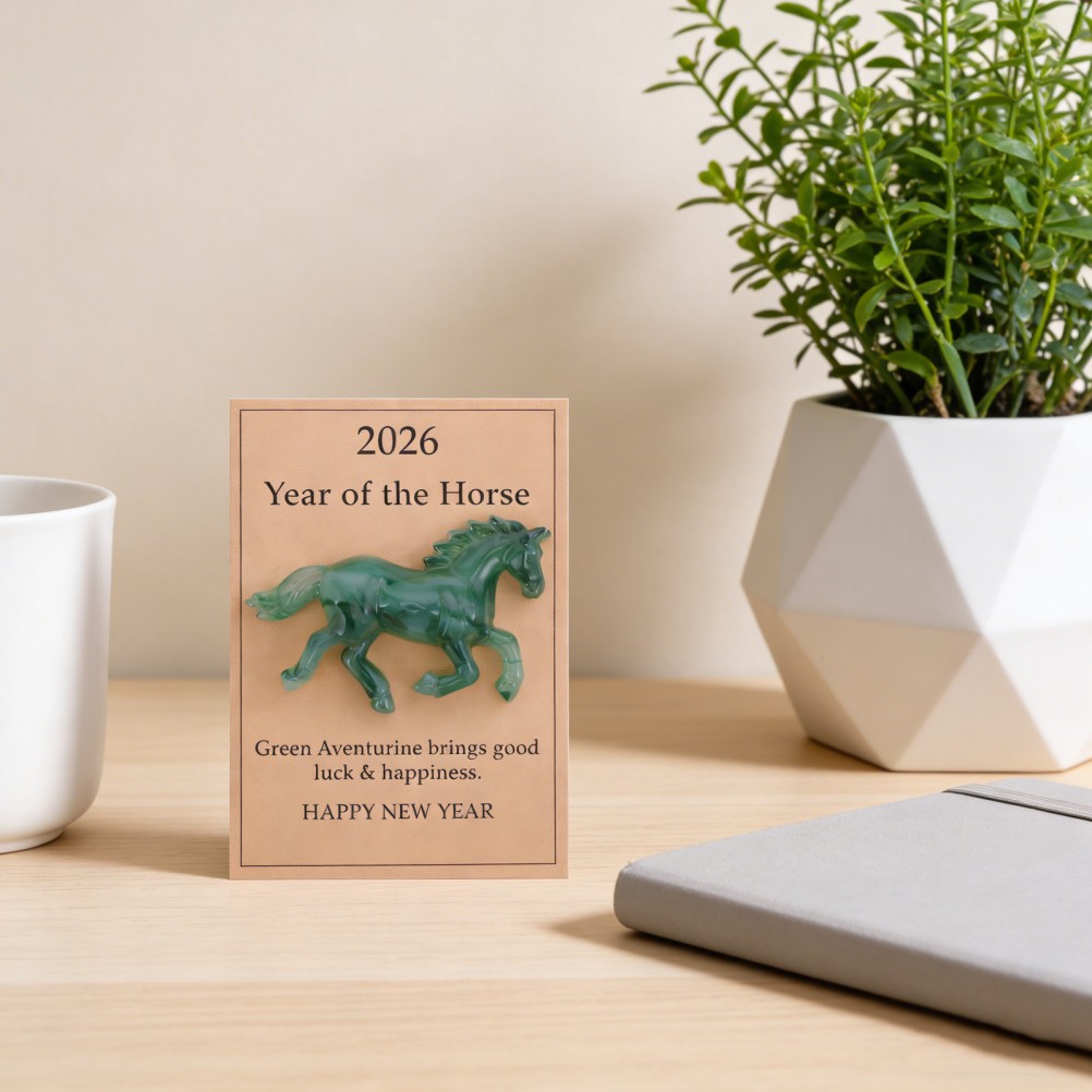 Unique Horse Year Greeting Card with Pocket Hug Resin Charm Ideal for Friends