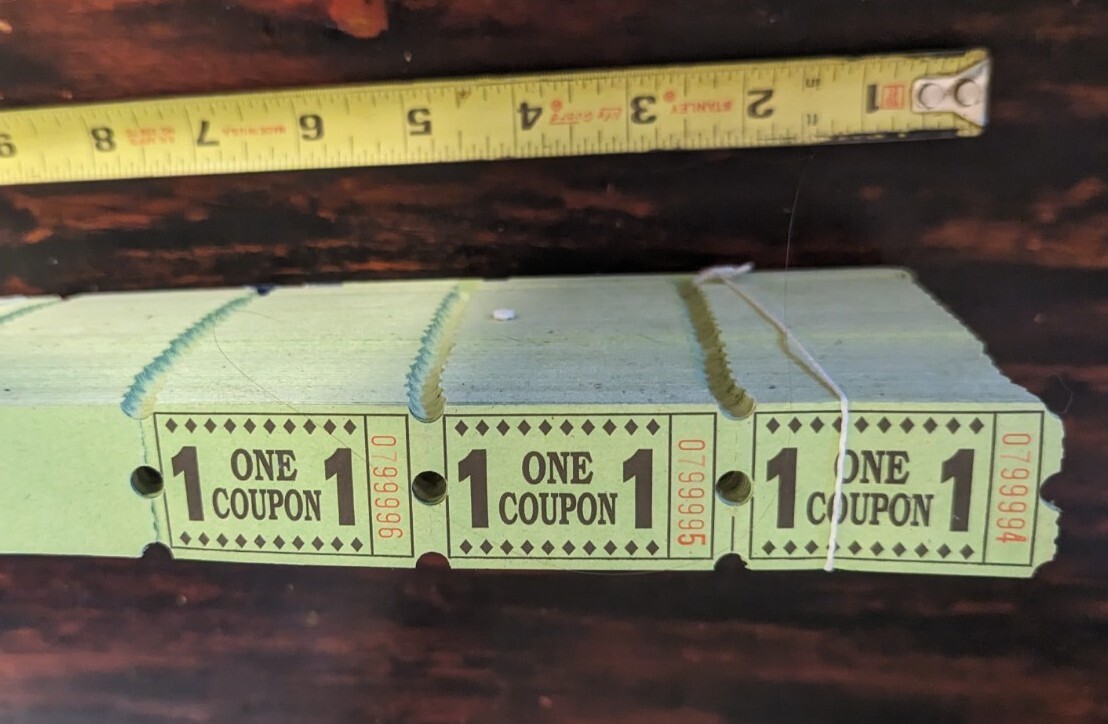 ” One Coupon ” Numbered Tickets 2000 Ct Single Ticket Opposite Side Blank White