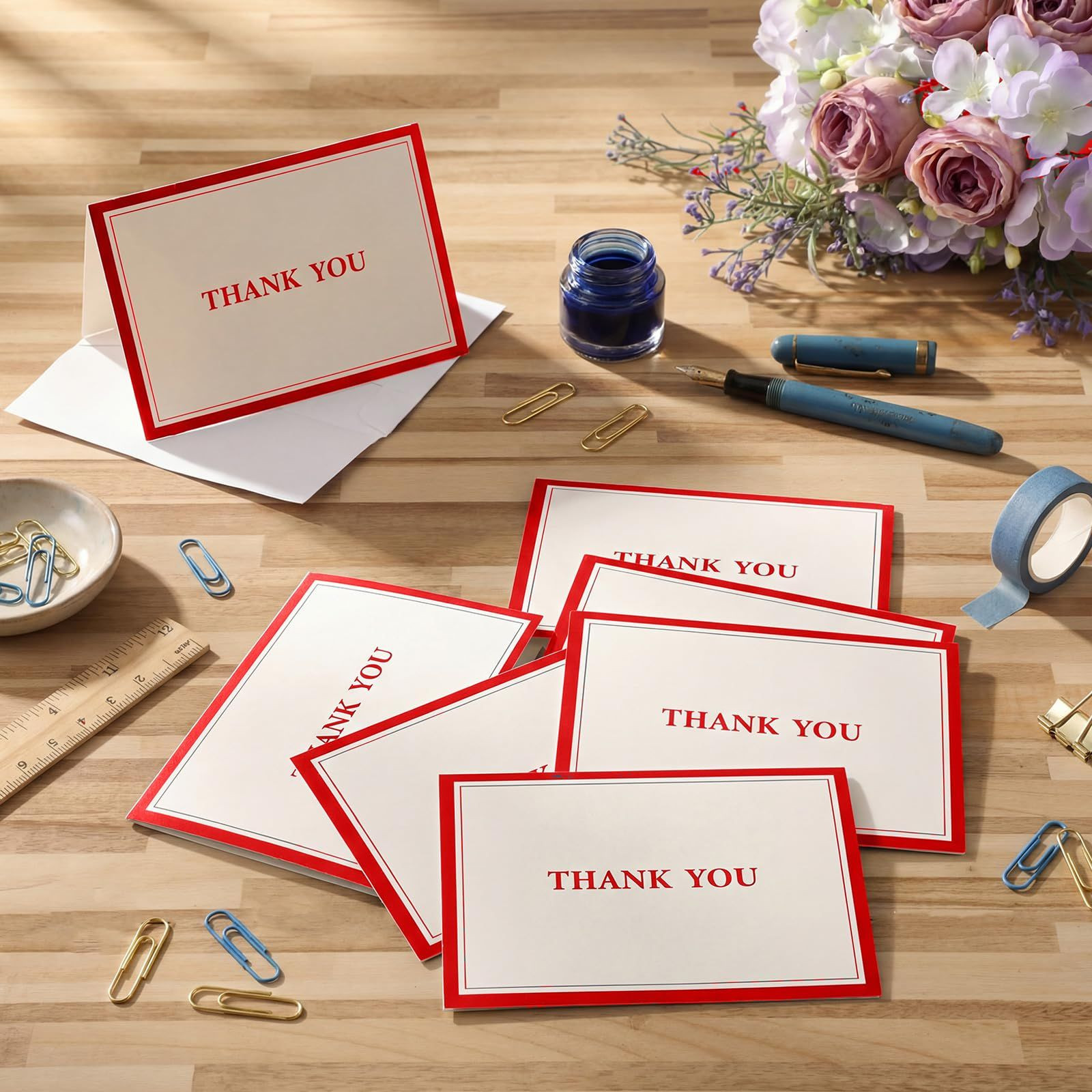 AmazingSpark 120 Kit Thank You Cards with Envelopes Bulk 12 You, Red