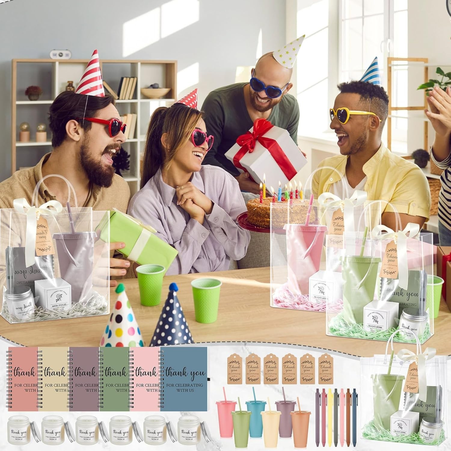 All-In-One Bridal Shower Prize Set: 6 Tumblers, Notebooks and Scented Candles