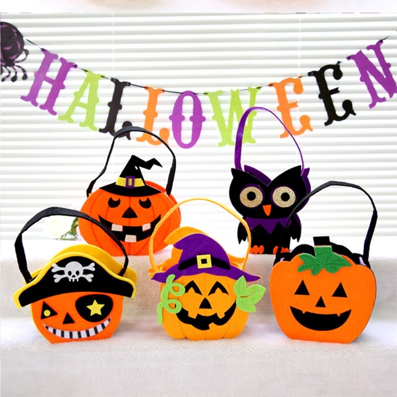 Halloween Candy Bucket Cartoon Witch Pumpkin Trick or Treat Goodie Bag Handbag