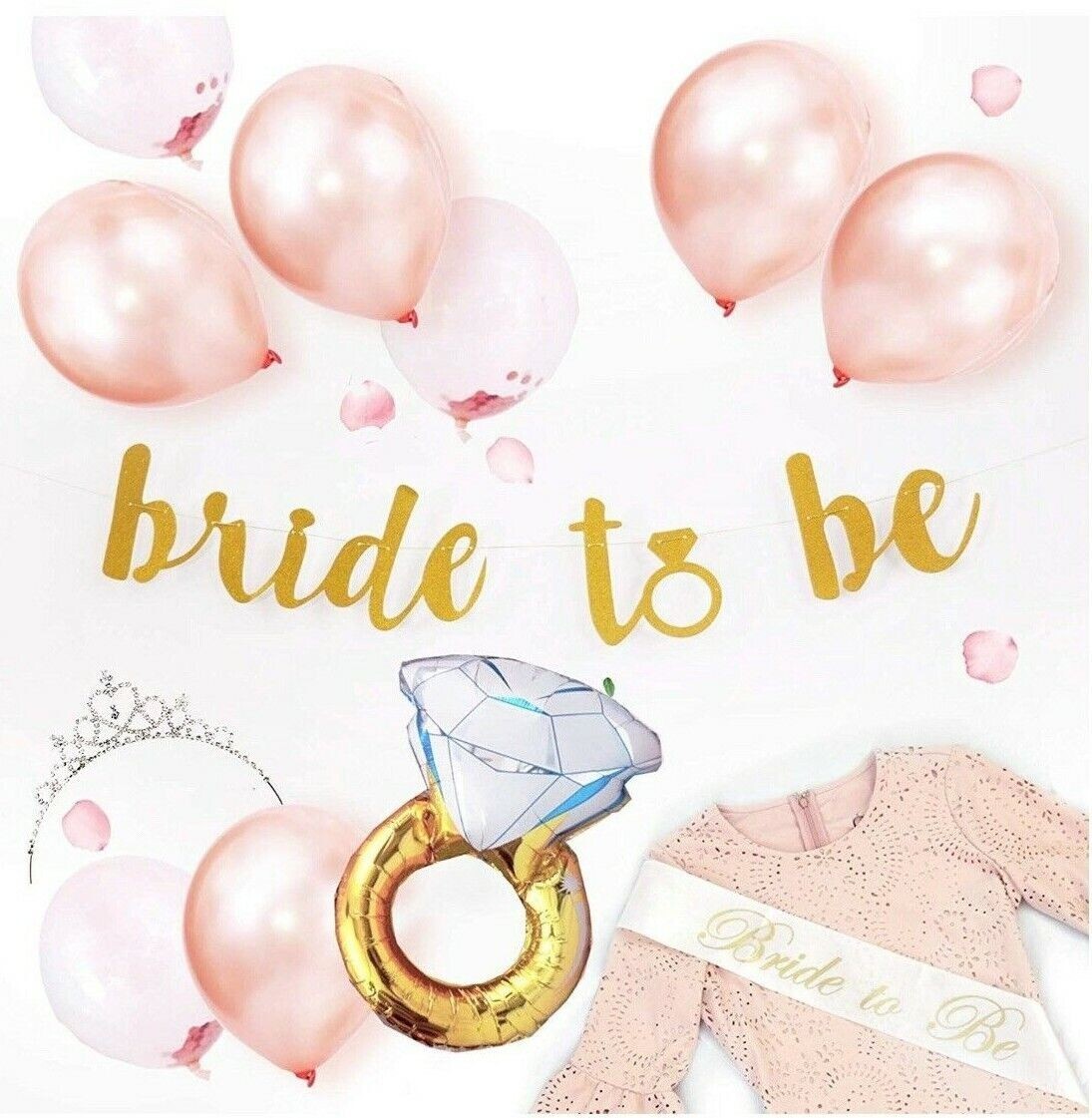 Premium Bachelorette Party Decorations 12 Balloons, Tiara, Ring Balloon, Banner