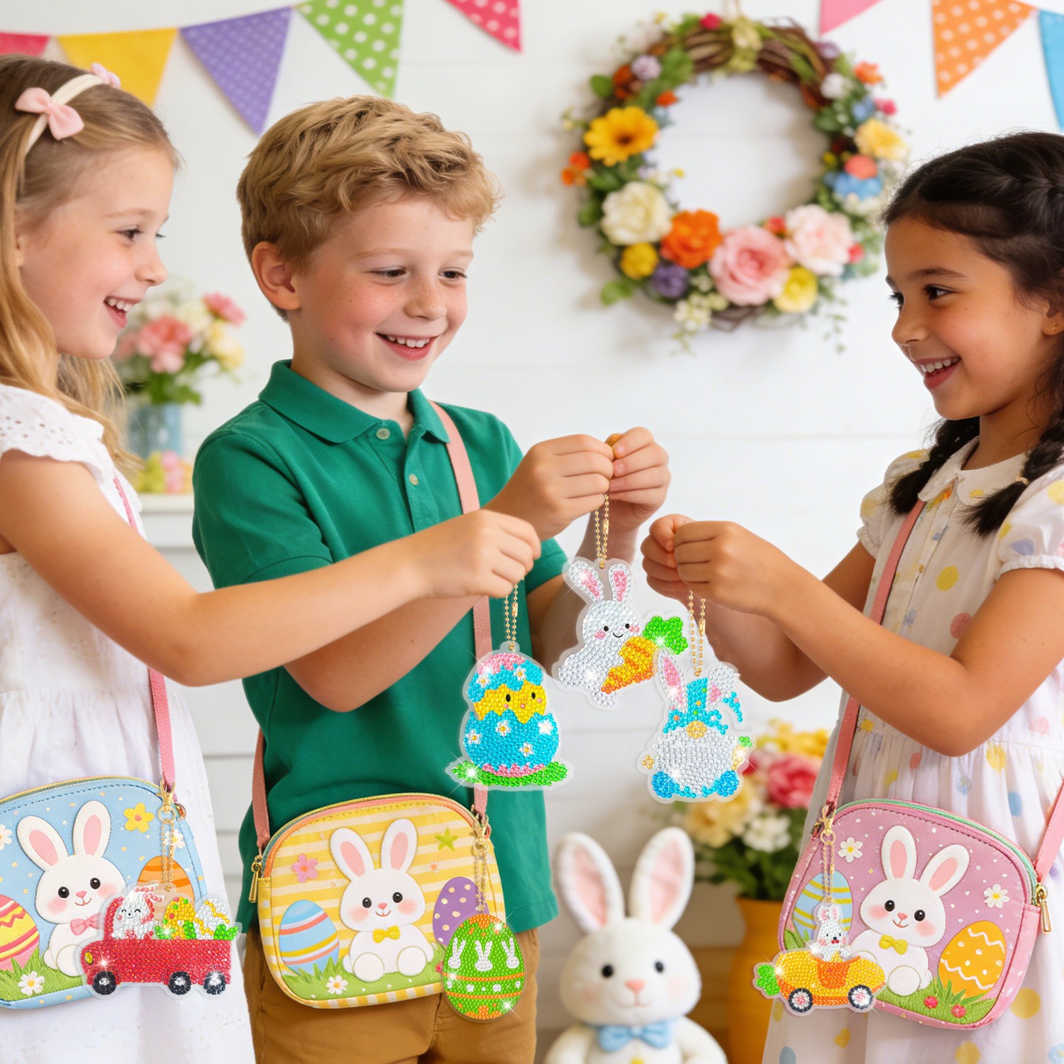 Easter Diamond Painting DIY Keychain Easter Ornaments Bunny Kids Game Supplies