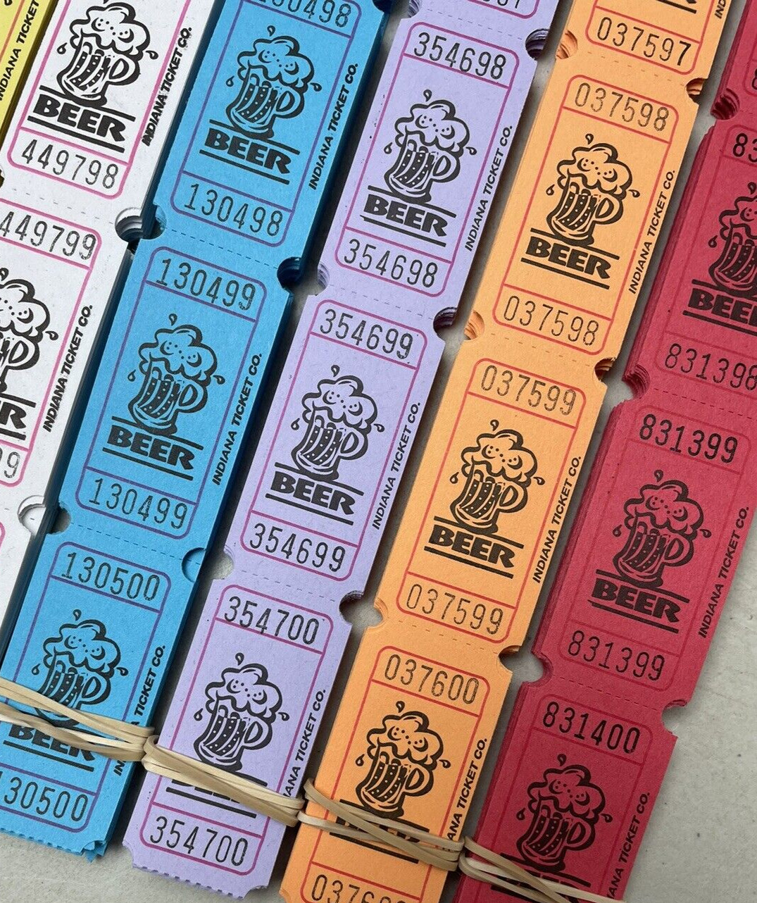 Single Single Beer Tickets Lot of 800 Raffle 100 of Each Color Carnival Festival