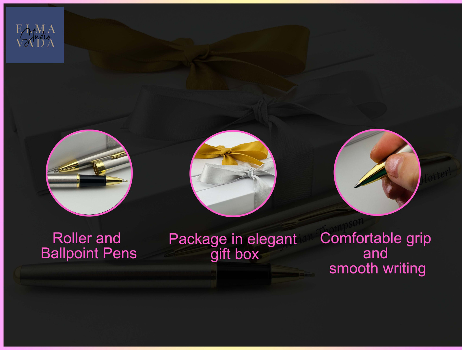 Personalized Pen Set, with Engraved Names, Customized Pens with Box Business Pen