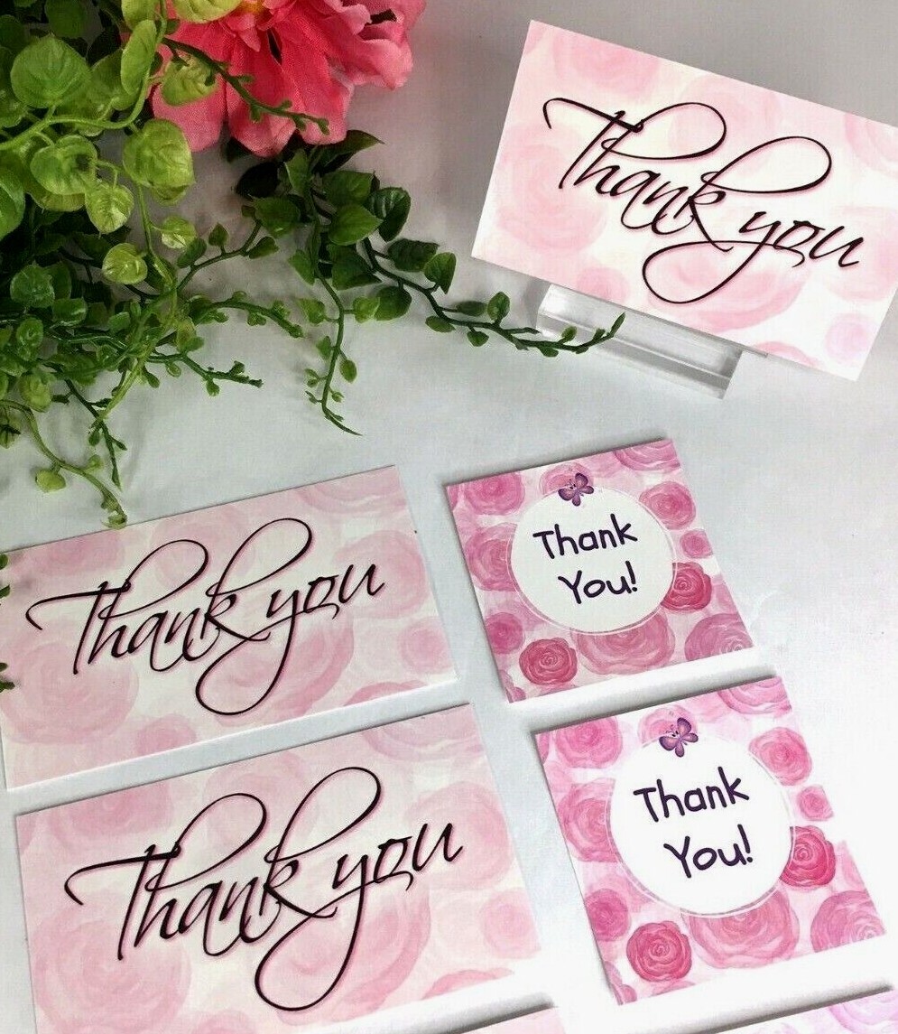 Thank You Business Cards Thank You Stickers, Pink Roses, Mini Cards, Gift Tags
