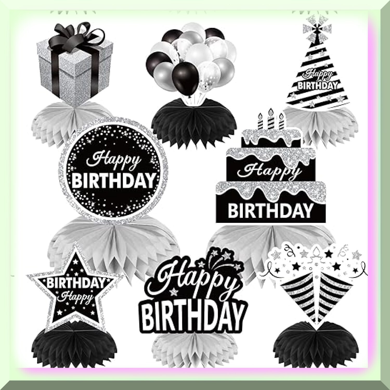 Black White Silver Honeycomb Birthday Centerpieces