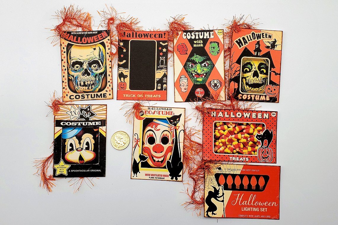 8-Halloween-Retro-Mid Century-Scrapbook-Journal-Linen Cardstock-Hang-Tags
