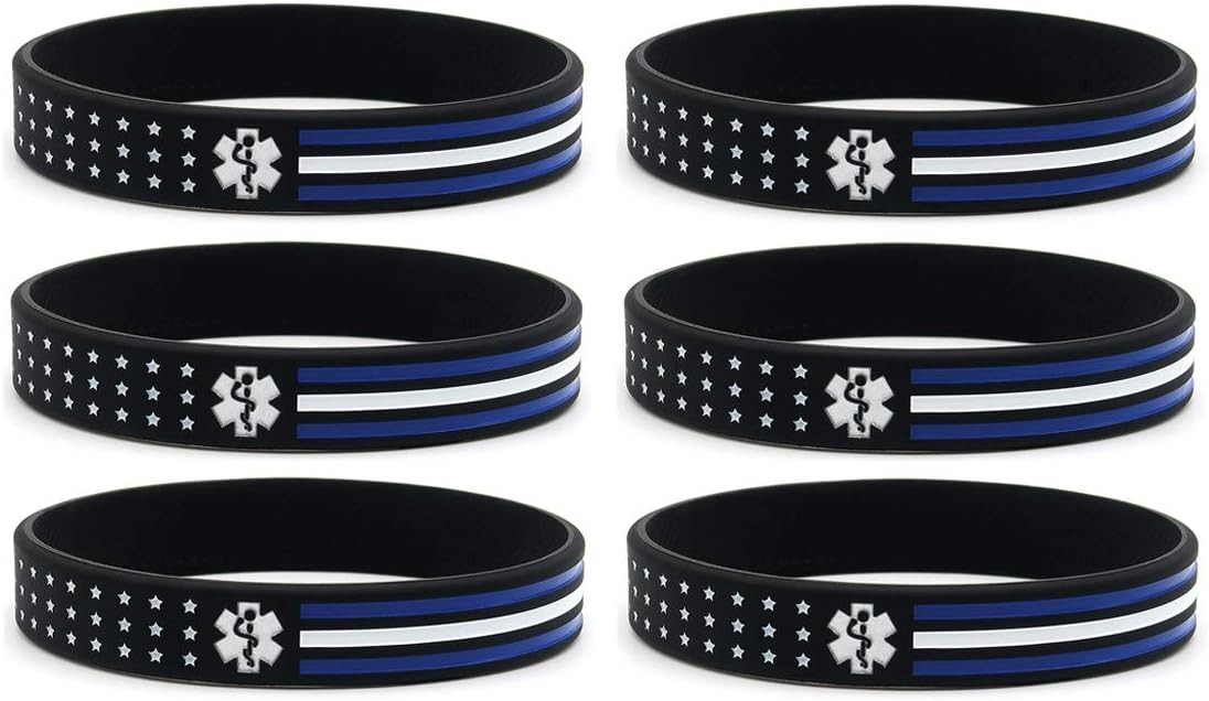 Inkstone (6-pack) Thin White Line American Flag Bracelets for EMS Workers -…