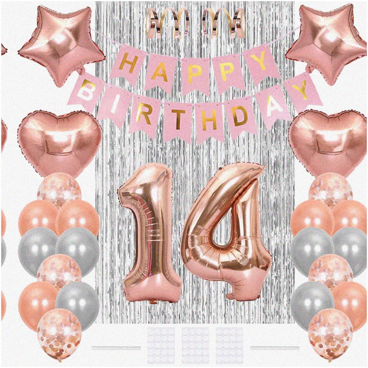 Rose Gold 14th Birthday Party Balloon Kit