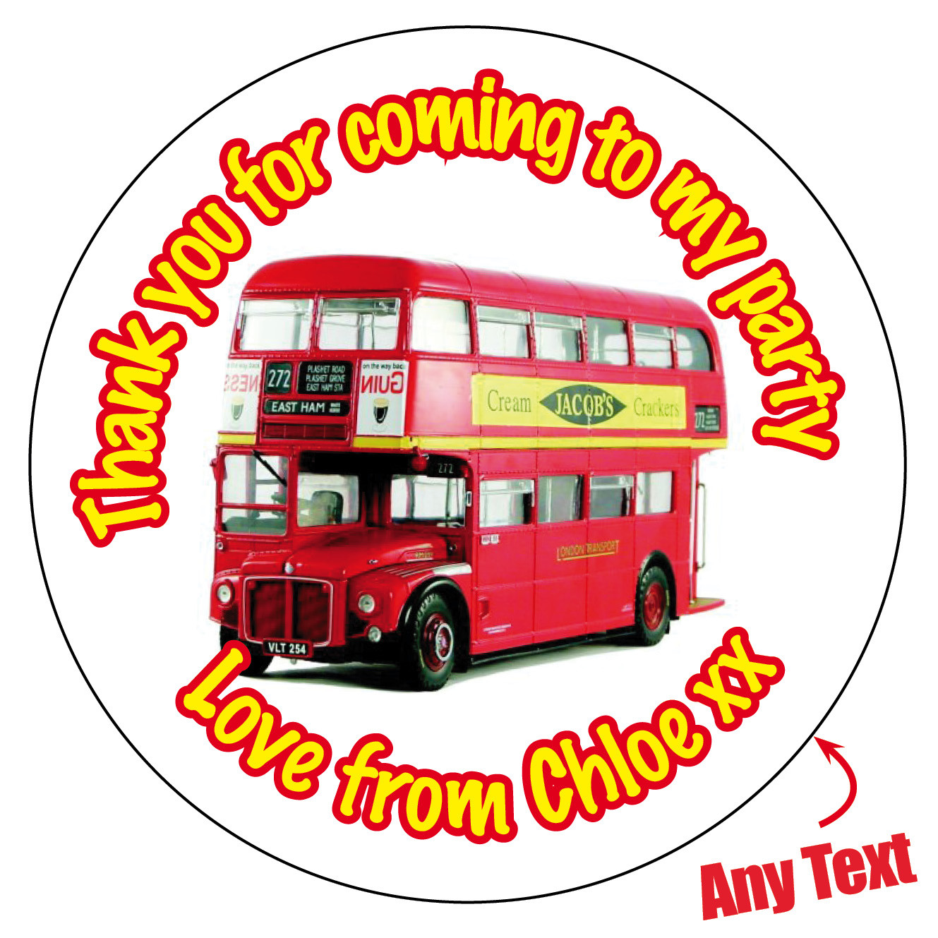 Personalised London Red Bus Stickers Party Bag Thank You Cake Birthday Sweet 464