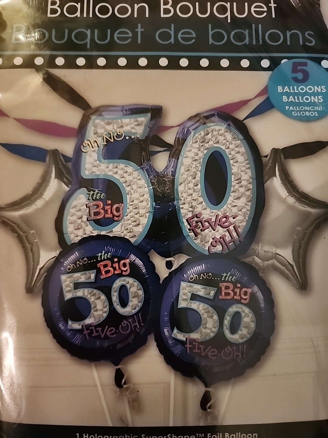 50th Birthday Party Balloon Bouquet 5ct Holographic Foil 26″ 18″ & 19″ Sizes
