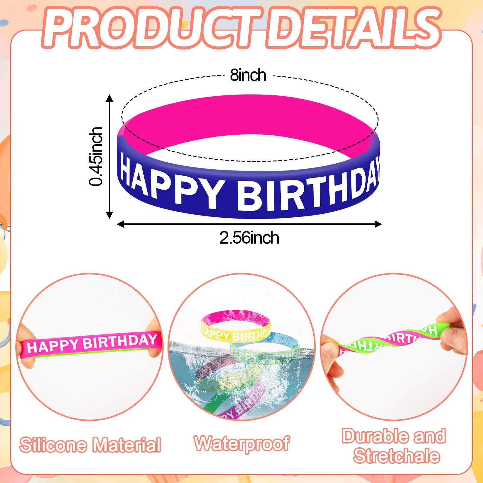 42pcs Happy Birthday Silicone Bracelets Colored Rubber Wristbands Accessories…