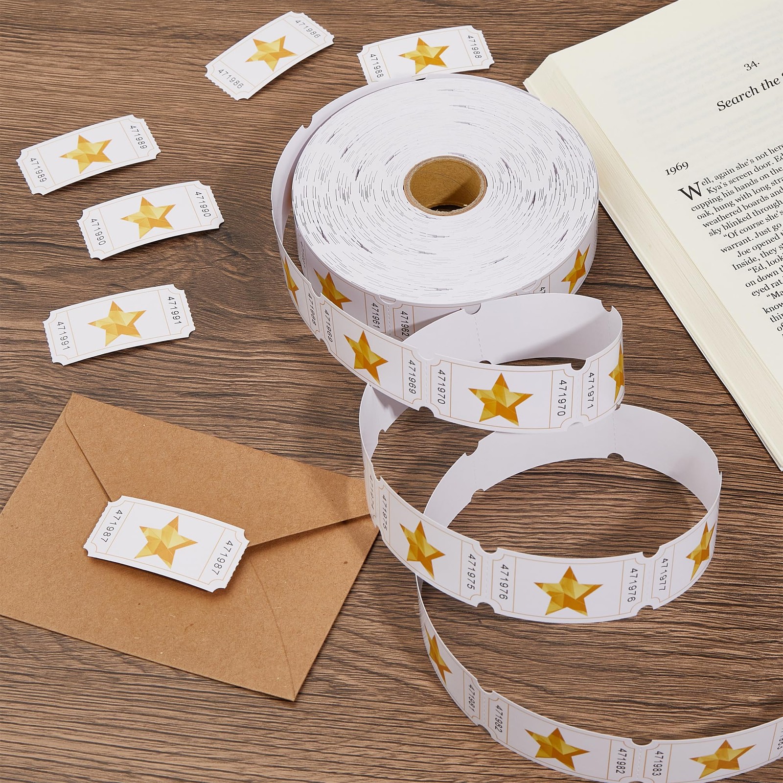 Star Raffle Tickets Single Roll Consecutively Numbered Event 1000 Count Paper