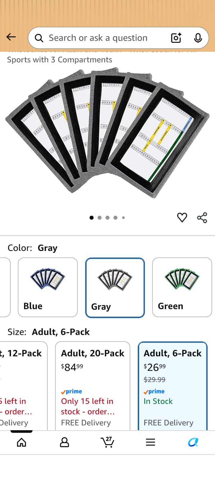 QB Playbook Wrist Bands Grey Color 12 Pack