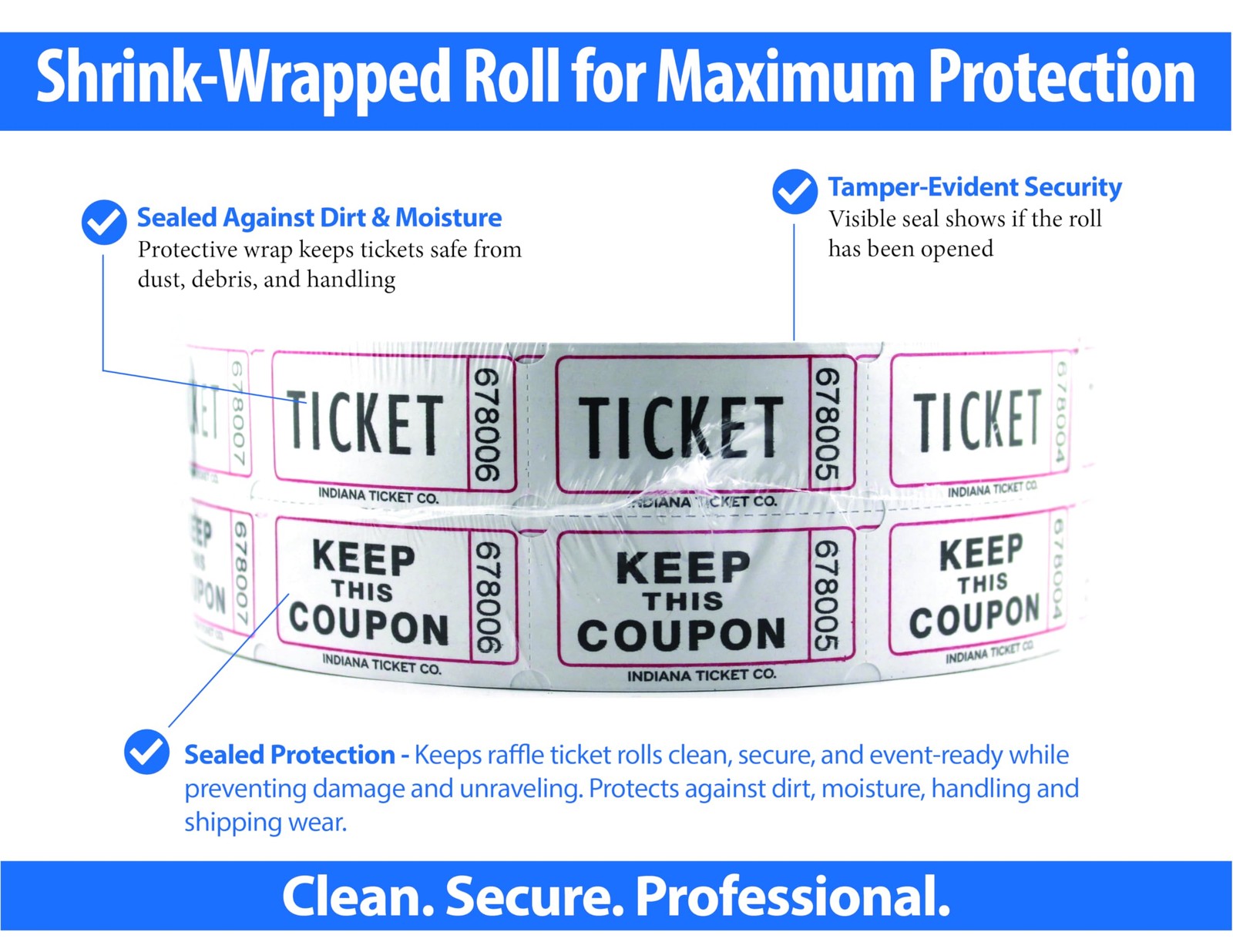 INDIANA TICKET CO. 2,000 White Raffle Tickets Double Roll, Premium Quality 50…