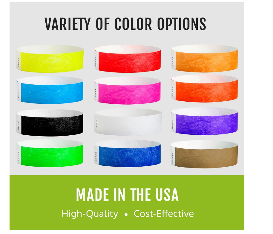 200 Wristco Tyvek Wristbands for Events, 20-Color Variety Pack Paper Wrist Bands
