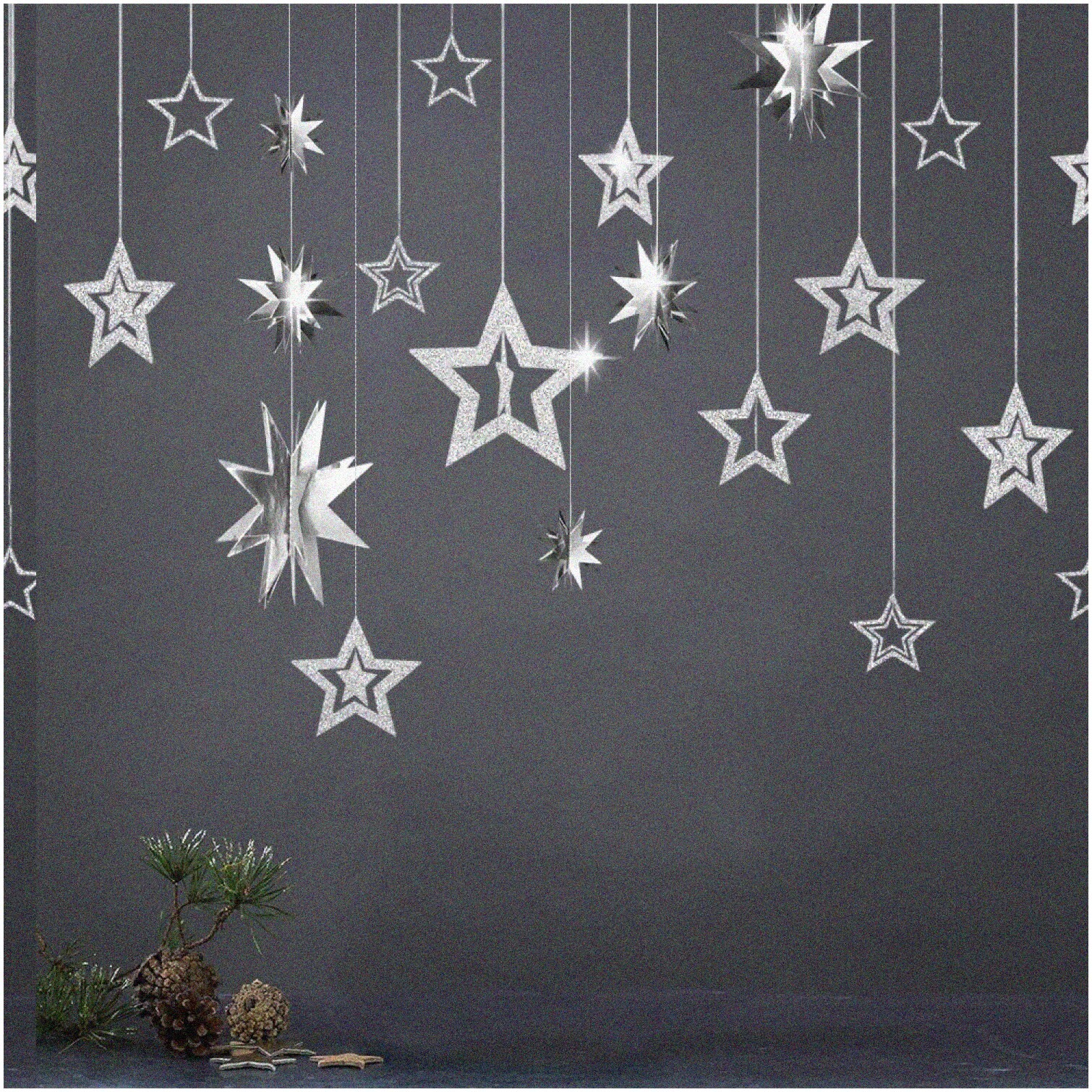 Silver 3D Glitter Star Garlands for Celebrations