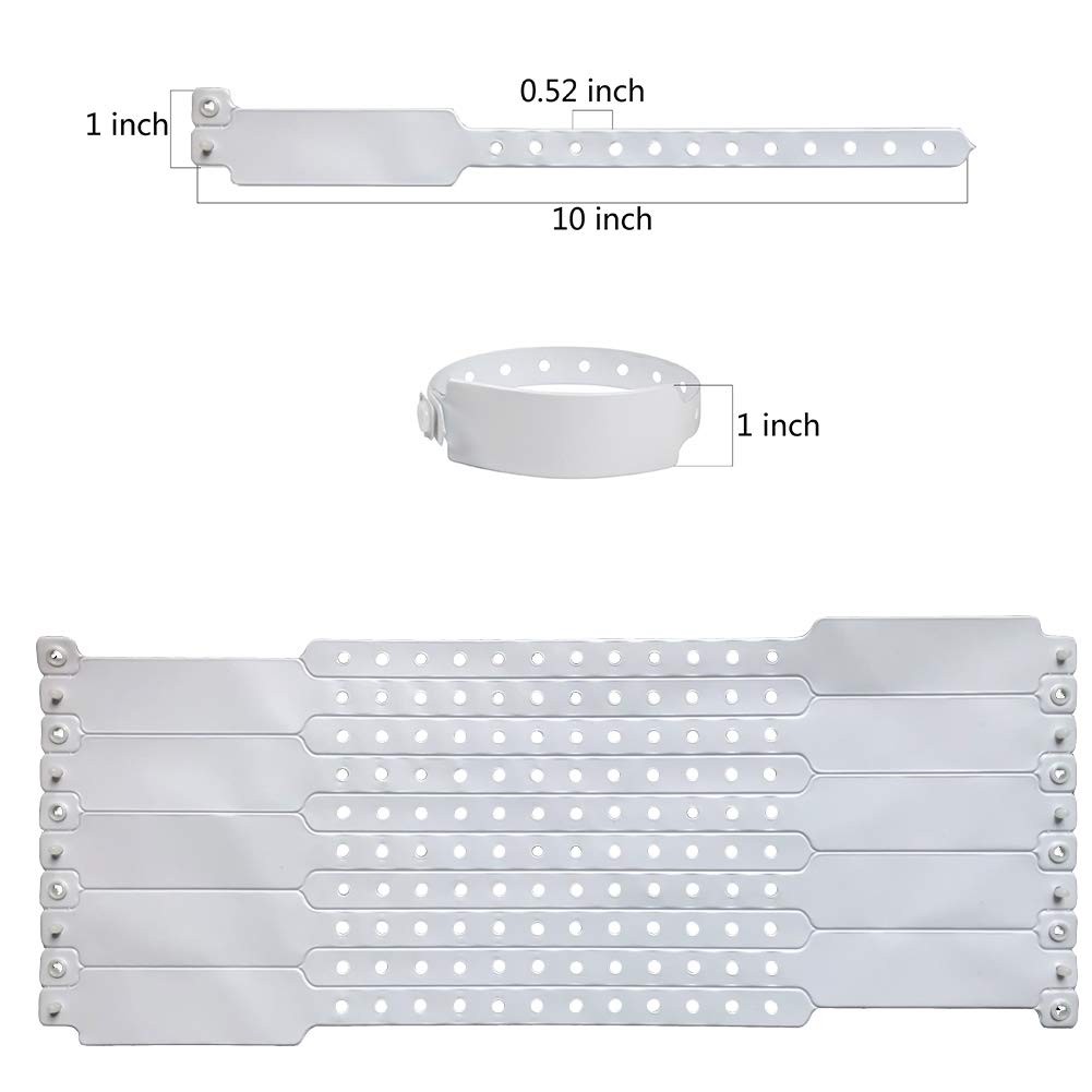 Wristall White Plastic Wristbands for Hospital 100 Pack, 1 * 10 imches,