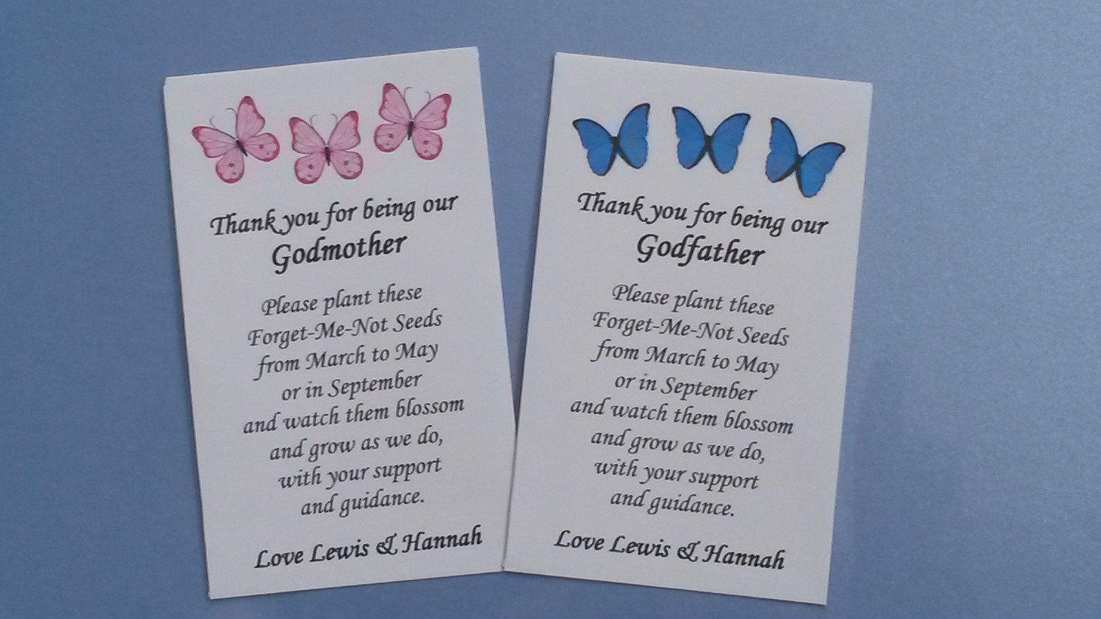 Personalised Forget Me Not Seed Pack Thank You Gift Present Godmother Godfather