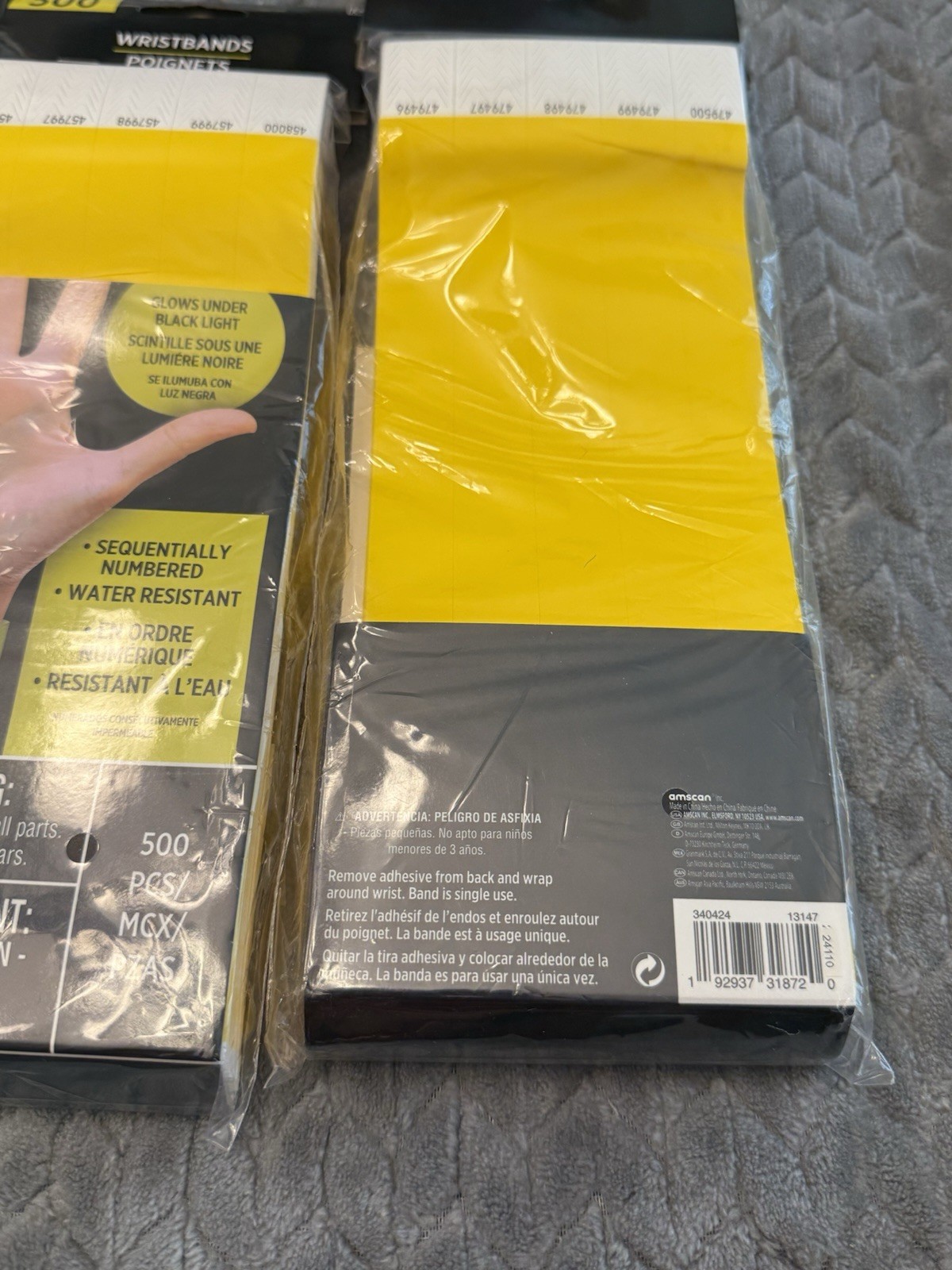 Solid Yellow Wristbands 1000 Pack Secure Sequentially Numbered Glow Black NEW