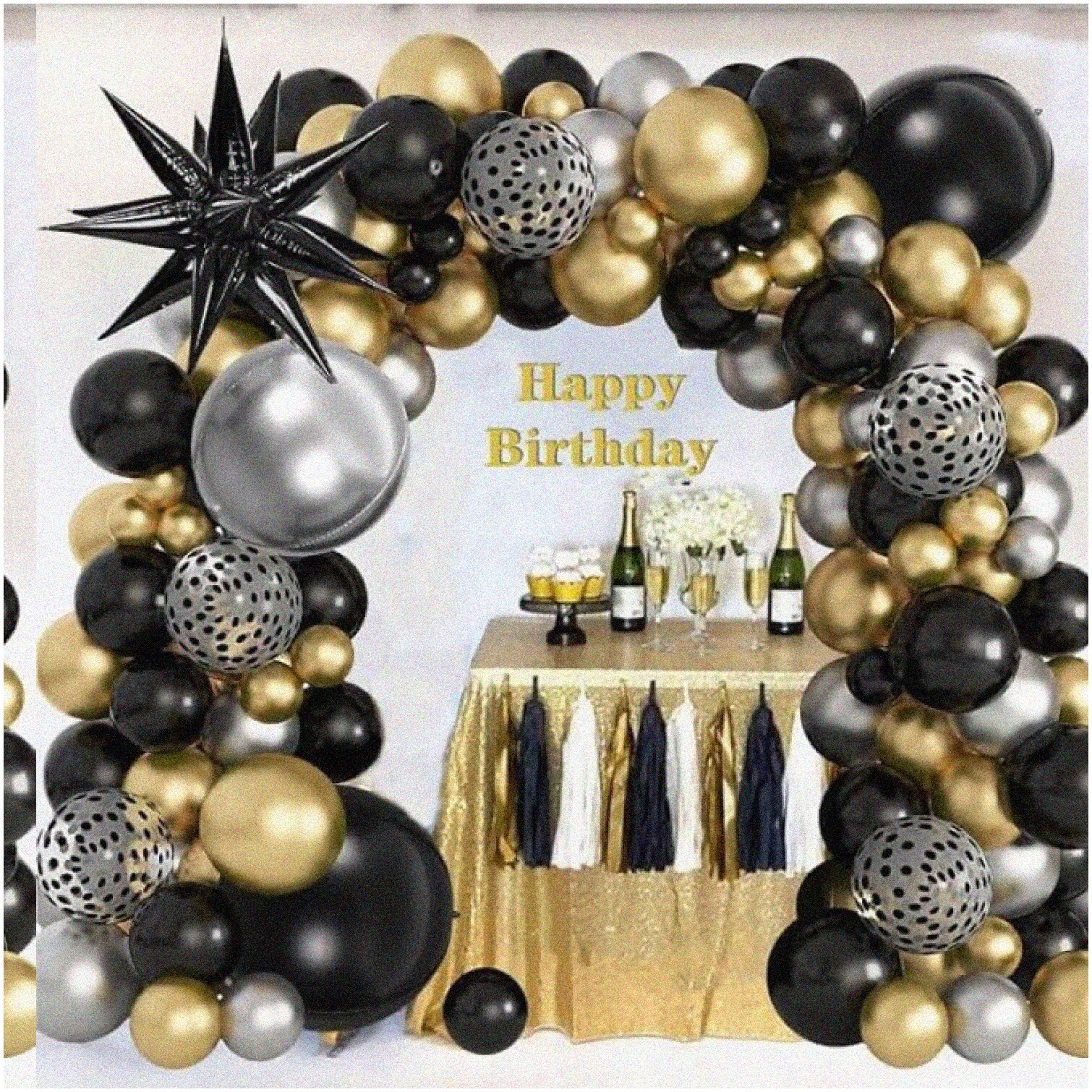 Black and Gold Balloon Garland Arch Kit with 148 Pieces