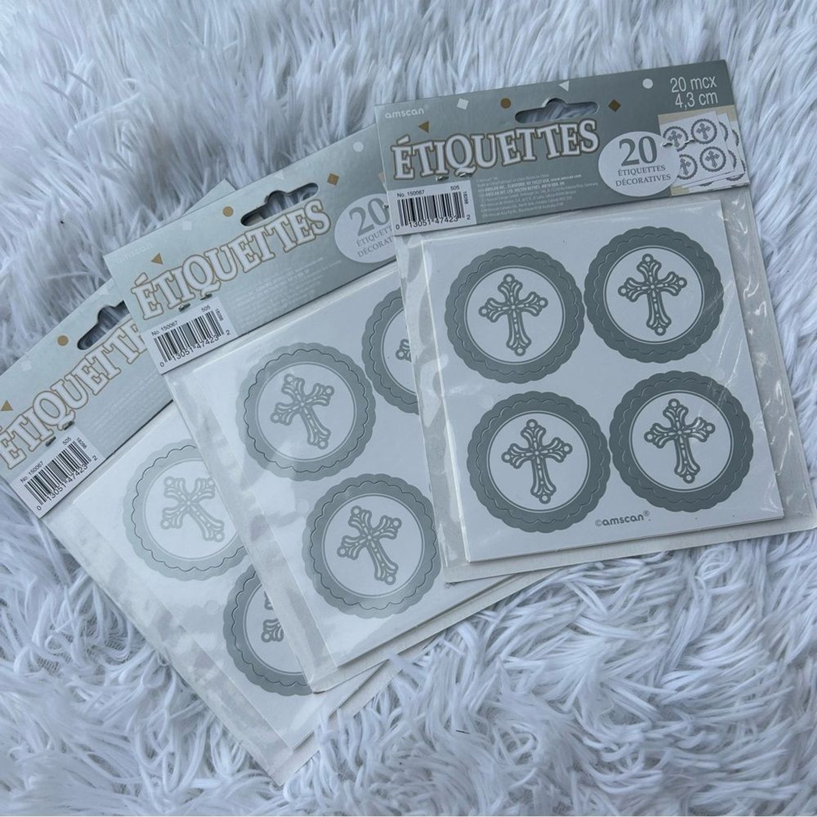 Silver Cross Circle Stickers Baptism, Communion, Confirmation, Wedding