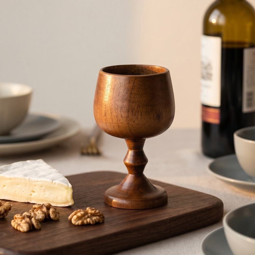 2Pcs Reusable Wood Wine Cups with Enhanced Stability Light Brown for Home Dining