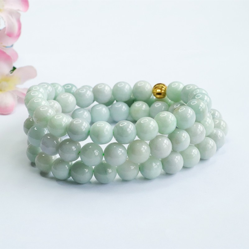 Natural Genuine Light Green A Jade Jadeite Round Beads Necklace 45cm