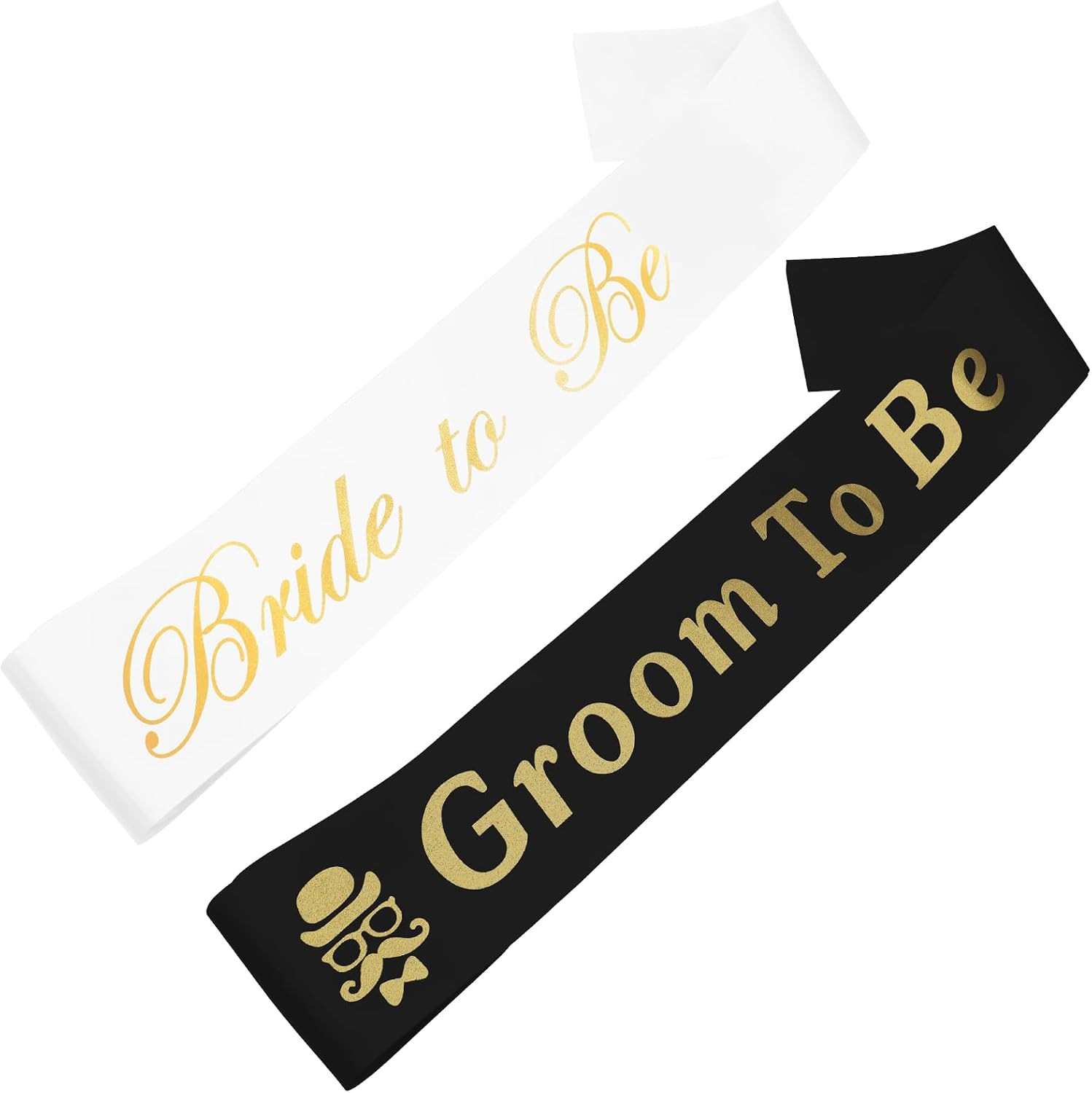 2 Pack Bride to Be and Groom to Be Sash with Gold Foil Lettering, Satin