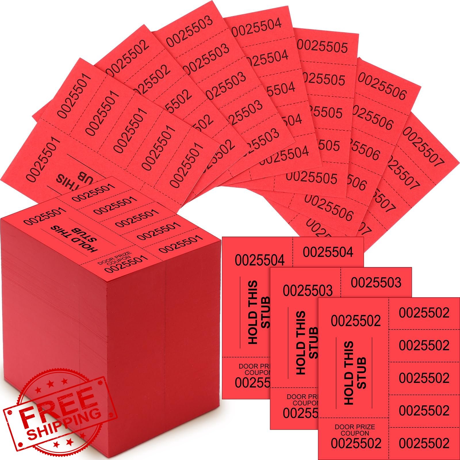 Red Raffle Tickets 5 Bid Sheets 1000 Count