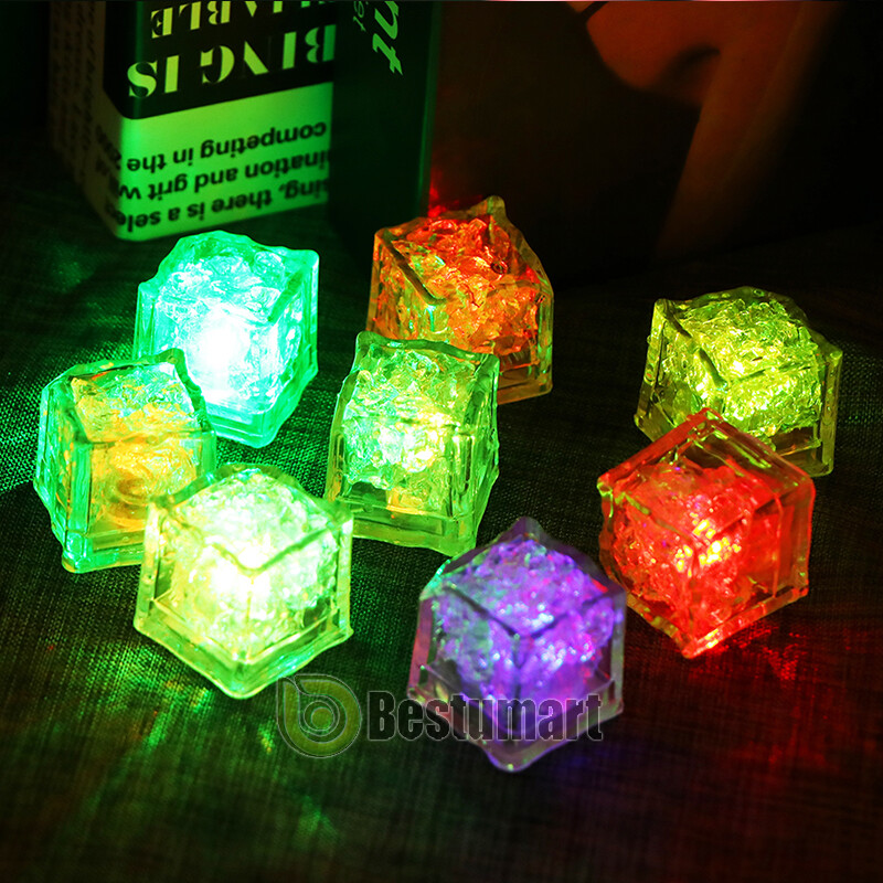 8/48xMulti Color Rainbow Flash Light Up Ice Cube LED Glow Ice Cube ON/OFF SWITCH