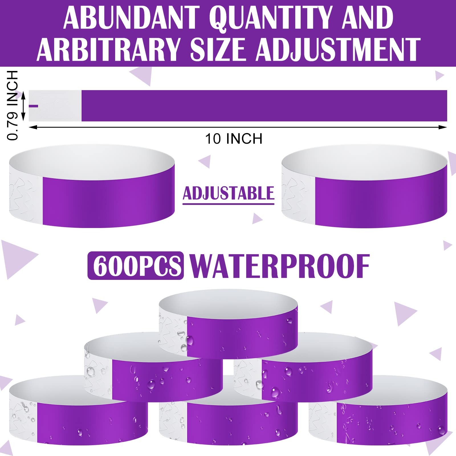 600 Packs Paper Wristbands for Events Neon Party 10 x 0.79 inch, Purple