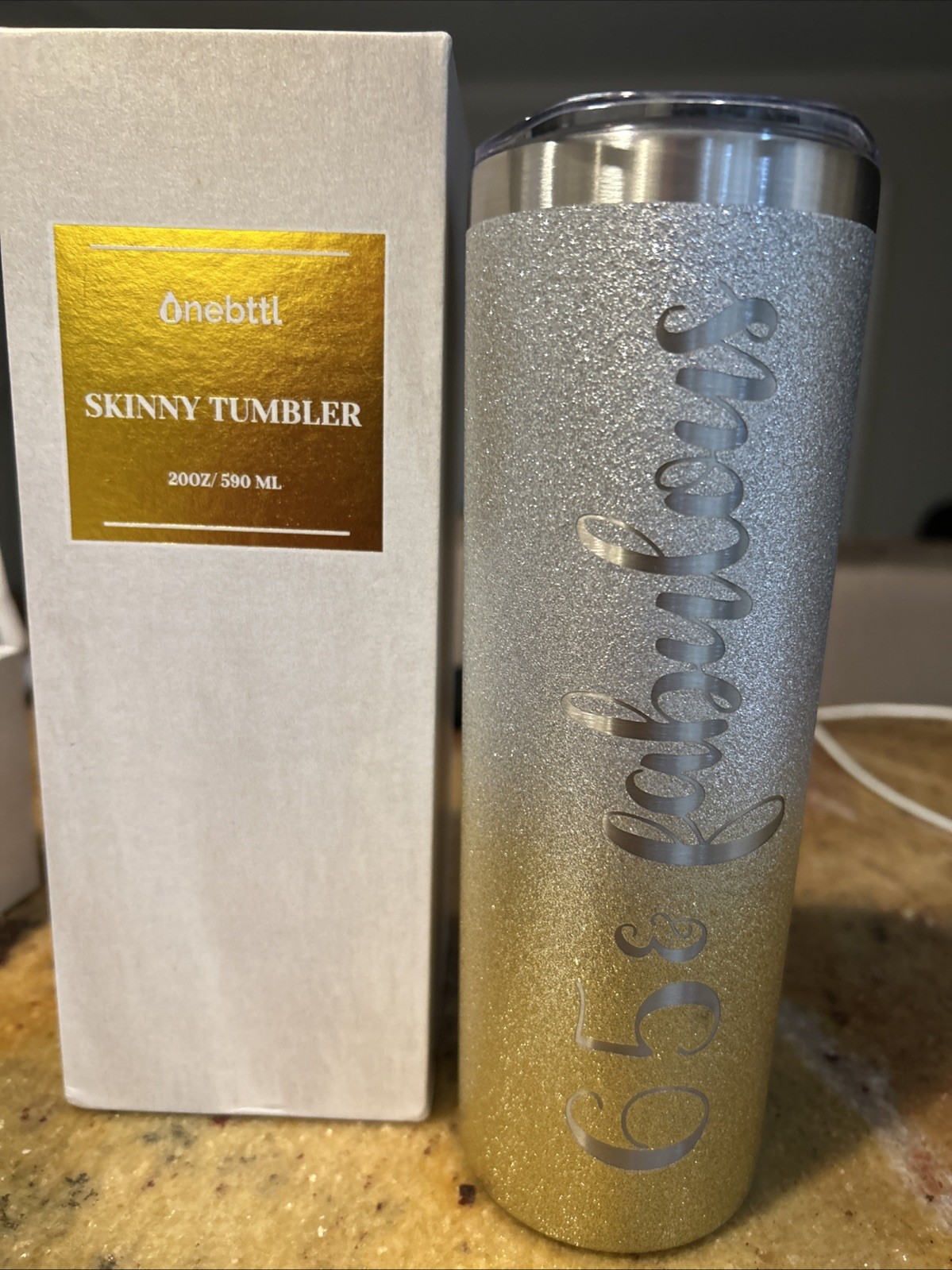 Skinny Tumbler 20oz 65 & Fabulous Onebttl brand