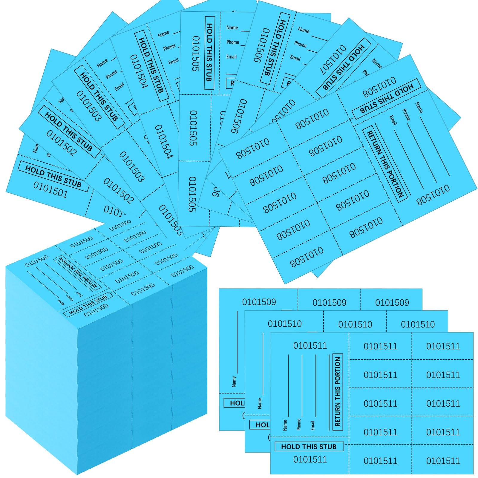 1000 Sheets Lake Blue 10 Bid Raffle Tickets Numbered With Name Phone Number