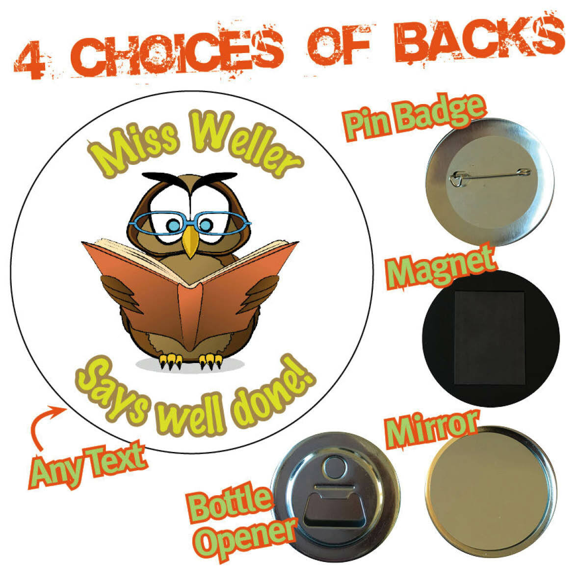 Personalised Owl Teacher Pupil Star School Party Badge Magnet Mirror Opener 001