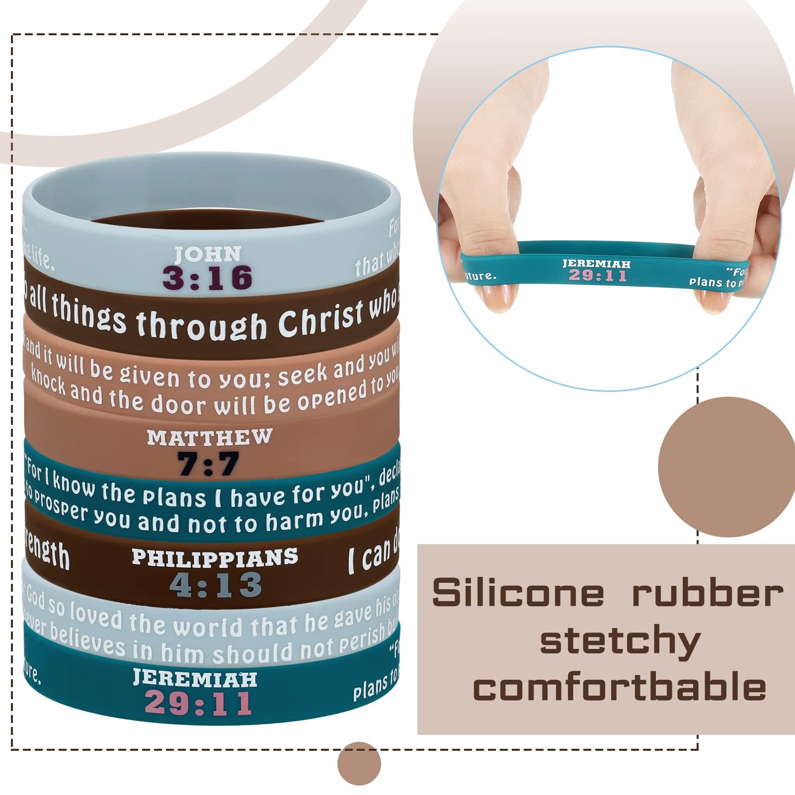 60 Pcs Religious Bible Verse Silicone Bracelets for Adults Men Women Teens