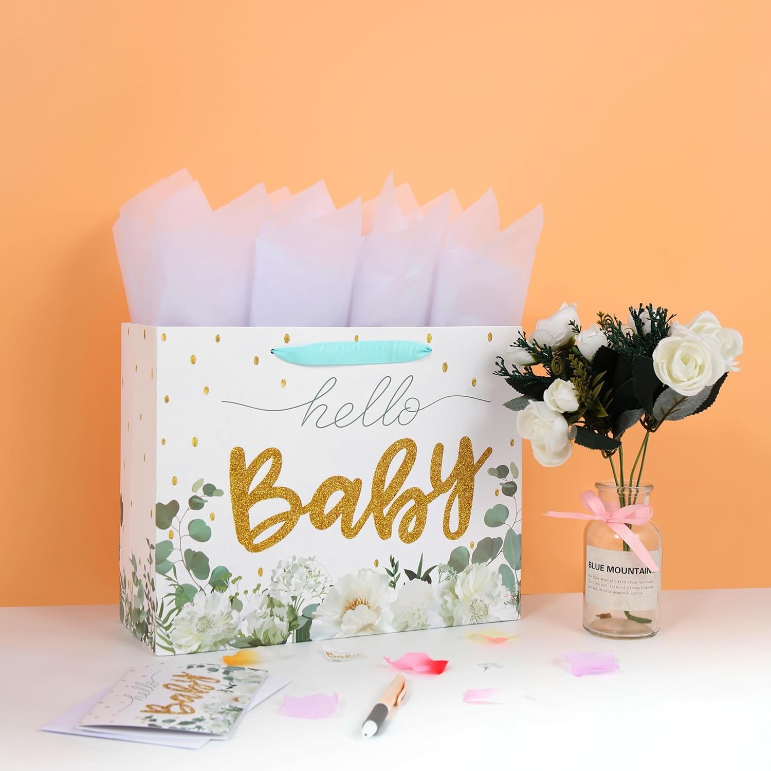 Lar White Bag Set with Greeting Card and Tissue Papers for Girls’