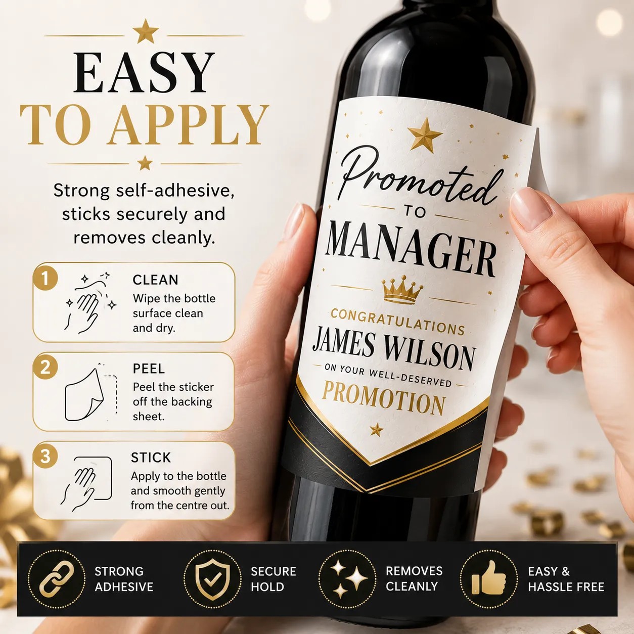 Personalised Promotion Bottle Label Sticker Custom Congratulations Wine Gift