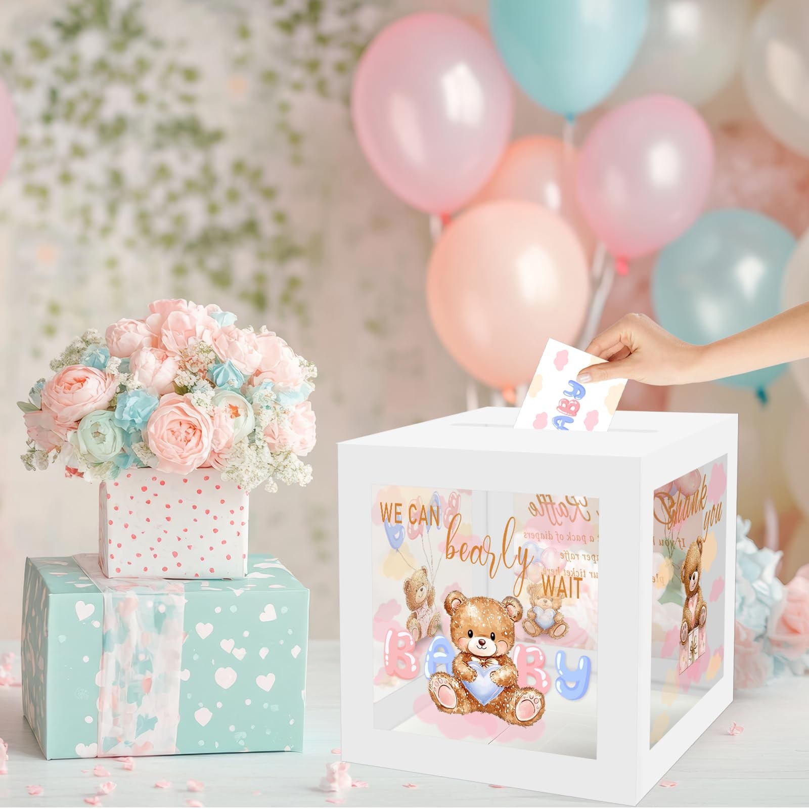 50 Pcs Bear Diaper Raffle Tickets, Baby Shower Supplies Games Multicolor